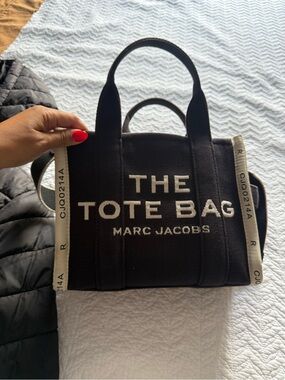 Marc Jacobs Black Canvas 'The Tote Bag' with White Trim